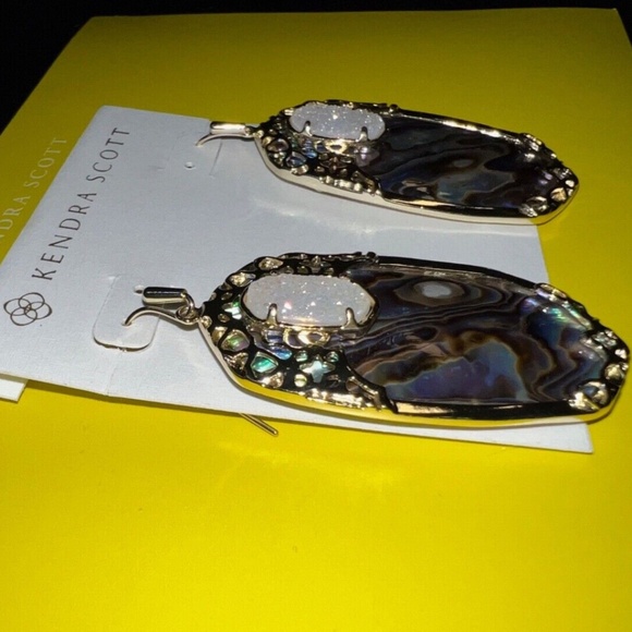 Kendra Scott Deva Drusy Abalone Shell Earrings Drop Statement Gold Tone NEW RARE - Picture 5 of 8